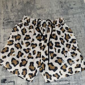 Leopard Print Athletic Mesh Shorts - Tan/ Brown/Black